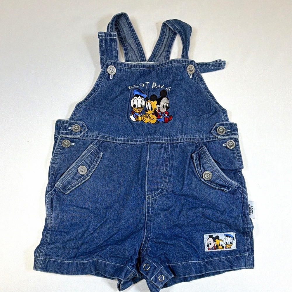 Disney Denim Shortalls Overalls Mickey Donald Pluto Blue 18-24M Pockets